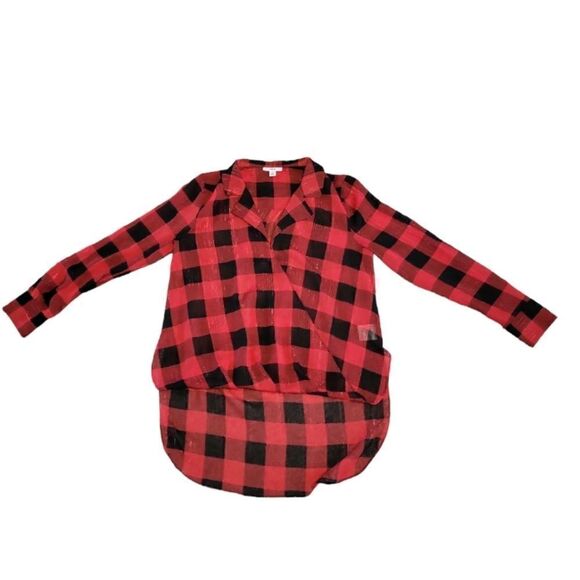 EC BAR III METALLIC PLAID SHEER HIGH/LOW TUNIC SZ. MEDIUM - Picture 2 of 5